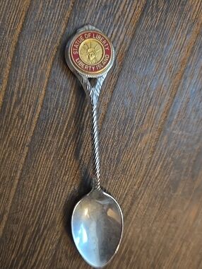 Statue of Liberty Liberty Island Souvenir Spoon - Silver Tone with Red Accent